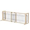 Wood Freestanding Pet Gate;  38"-71" Length Adjustable Dog Gate;  Safety Fence for Stairs Doorways;  Natural